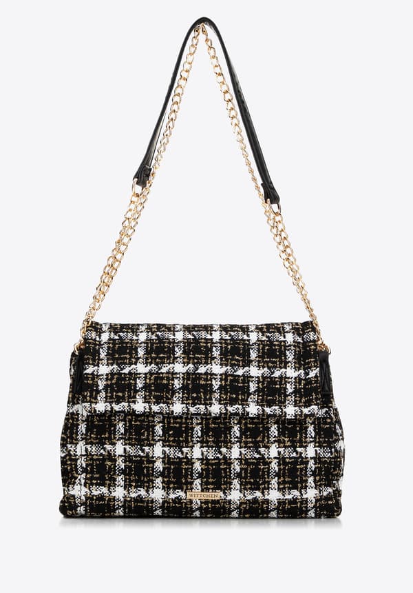 Wittchen Dame Bouclé Messenger-taske i sort og hvid polyester