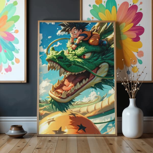 Måla efter nummer-bild med ram Dragon Ball i molnen 50x70 cm