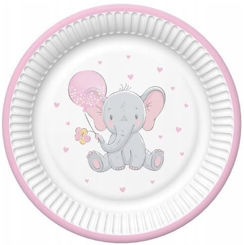 Elefant babyshower paptallerkener 18 cm 8 stk.