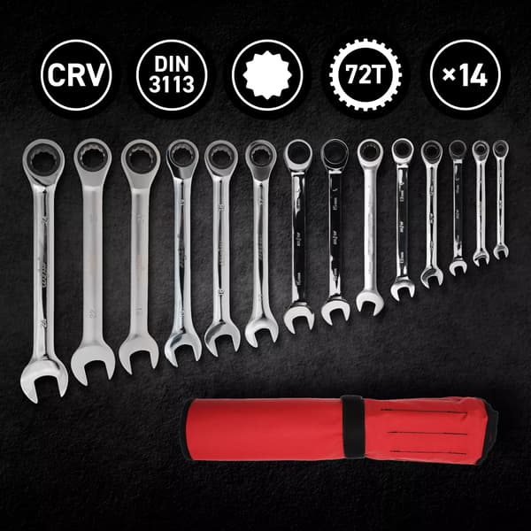 MJW Set med 8–24 mm ringnycklar med spärrskaft