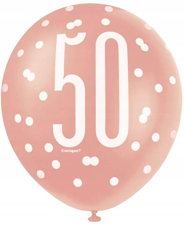 50-årsballonger, roséguld, 30 cm, 6 st.