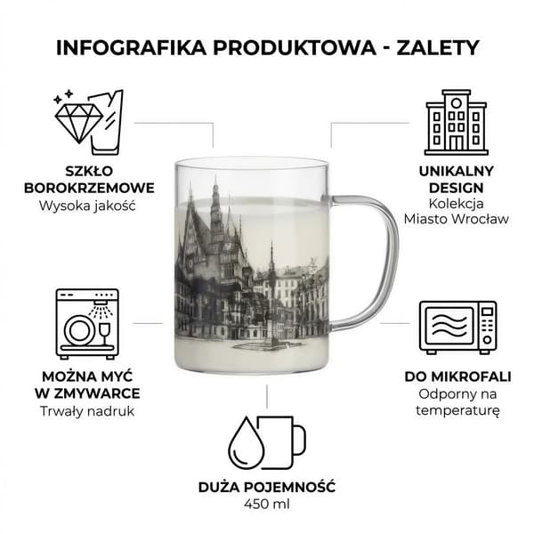 Glasmugg Wrocław 0,4L Transparent med svart tryck