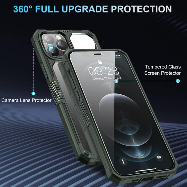 GRØNT ETUI TIL APPLE IPHONE 12 PRO MAX HÆRDET GLASKAMERA A2342
