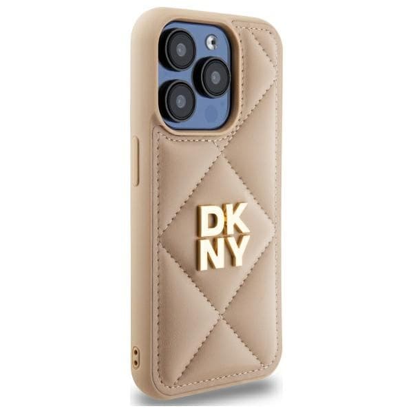 DKNY DKHCP15LPQDSLE iPhone 15 Pro 6.1 Beige Quilted Stack Logotyp