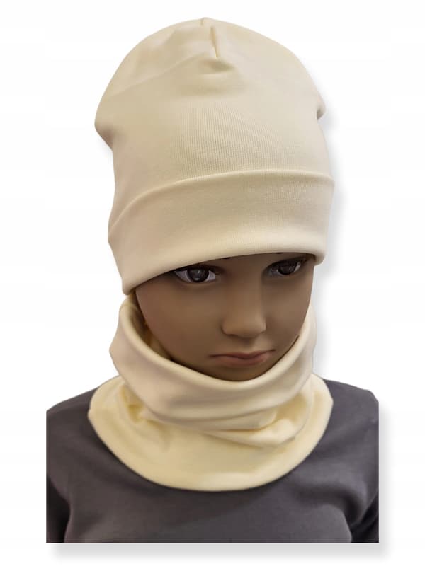 Set Hatt + Halsduk barnset storlek 52-56 dubbel ecru