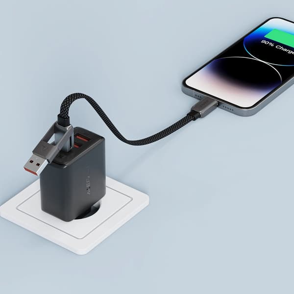 Acefast C13-05 USB-C - USB-A / USB-C Kabel 480Mb/s 3A 0,2m - Sort
