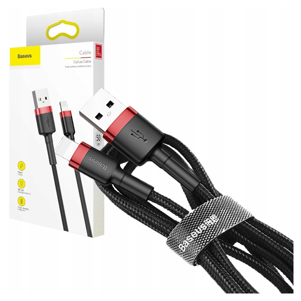 Baseus Cafule Lightning USB-kaapeli 2.4A 0.5m (musta-punainen)