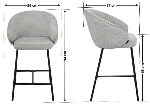 OTILO klädd barstol, grått tyg, 65 cm