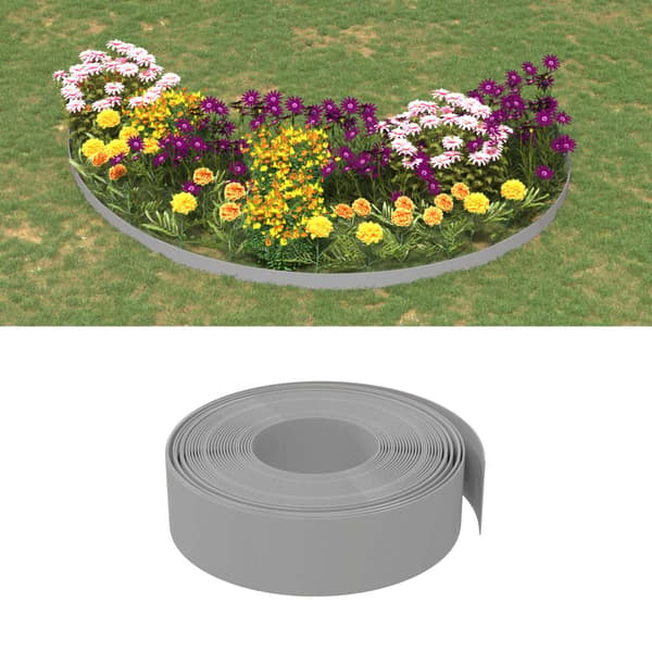 vidaXL Trädgårdskant, 5 st, Grå, 10 m, 15 cm, Polyeten