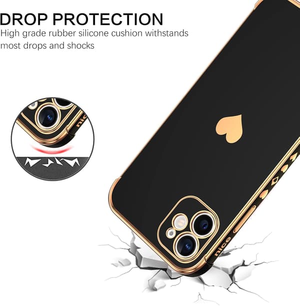 APPLE IPHONE 12 SILIKONE ETUI SORT GULD RAMME HOLDER A2172