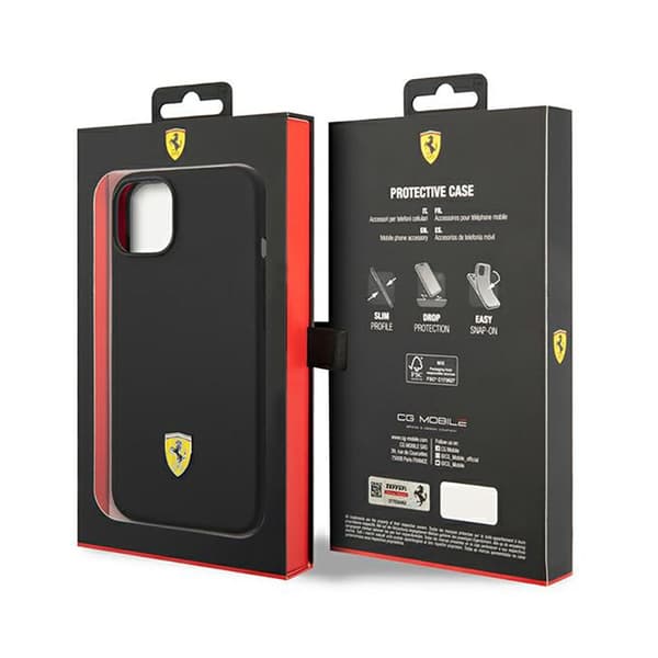 Ferrari Silikone Metal Logo - iPhone 14 Cover (Sort)