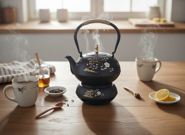 Støbejernskedel 1L urteteinfuser 2 støbejernskopper + tevarmer