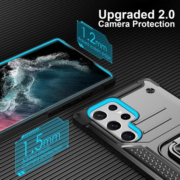 SORT ARMOR-ETUIL TIL SAMSUNG GALAXY S22 ULTRA HOLDBART MED STATIV