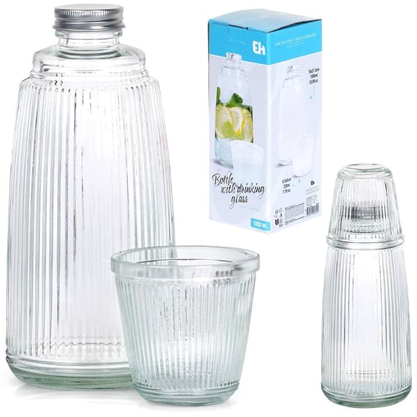 Glas karaff med glas, 1 l + 220 ml, 2 st