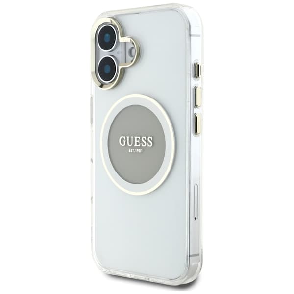 Guess IML Metal Colored Circle Classic Logo MagSafe - iPhone 16 -kotelo (harmaa)