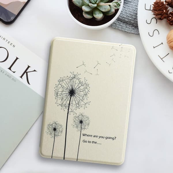 Etuilæser til Kindle 10 2019 6 tommer beige mælkebøtter