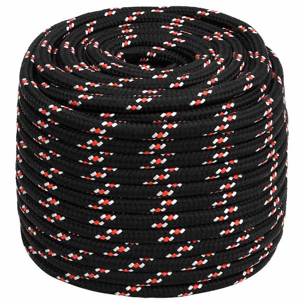 vidaXL sejltov, sort, 16 mm, 100 m, polypropylen