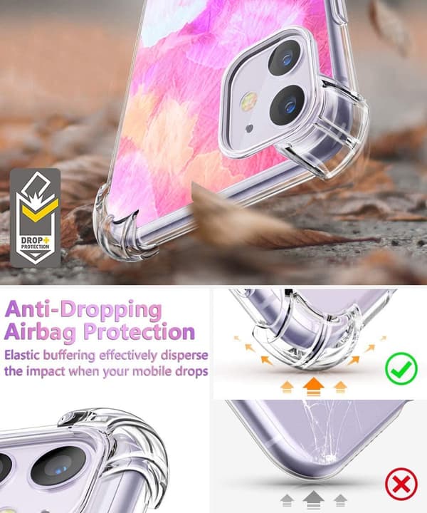 APPLE IPHONE 11 ETUI SILIKONE ROSA GULE AKVARELMØNSTRE