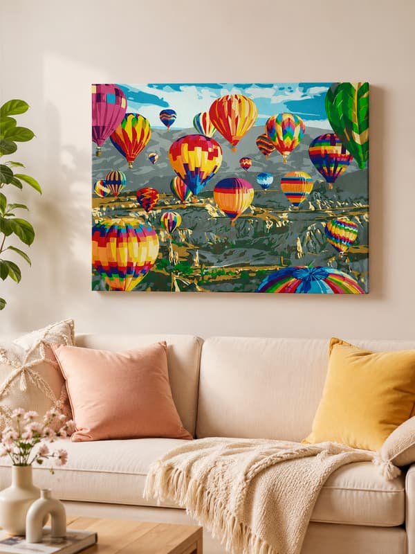 Maleri efter tal med ramme Billeder til maleri - Ballonhimmel 50x40 cm