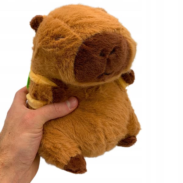 Kapybara-pehmolelu repulla ja hampurilaispehmolelulla 25 cm