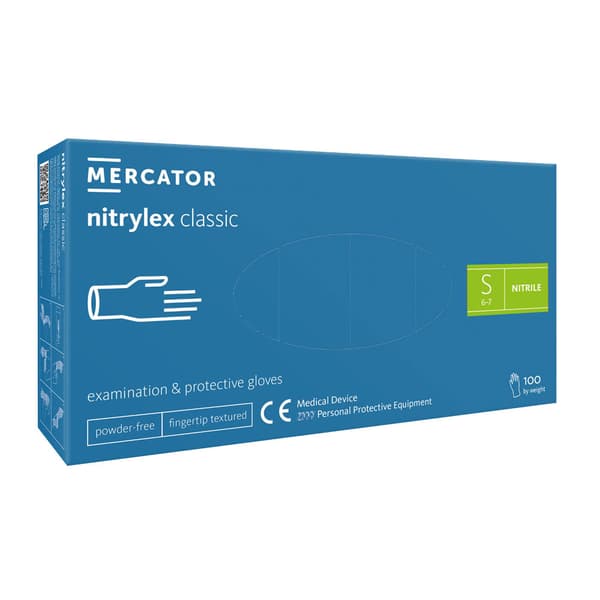 Nitrilhandsker S blå Mercator Nitrylex Classic 100 stk. karton 10-pak