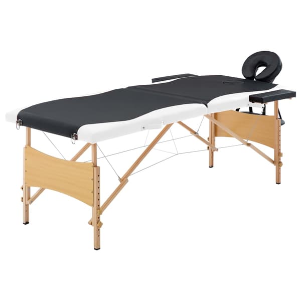 vidaXL foldbart massagebord, 2-zoner, træ, sort og hvid