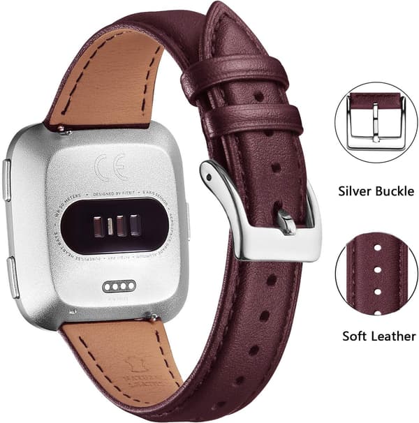 URREM TIL Fitbit Versa/Versa 2/LITE/SE RØDVIN ÆGTE LÆDER