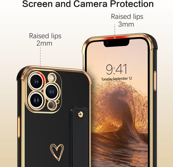 SILIKONE ETUI TIL APPLE IPHONE 14 PRO MAX SORT GULD MED HOLDER