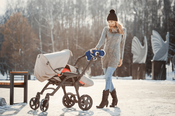 Muffhandskar för barnvagn, pulka, päls, vinter, marinblå