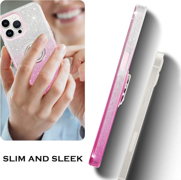 APPLE IPHONE 13 PRO ETUI PINK GLITTER OMBRE RINGSTAND A2483