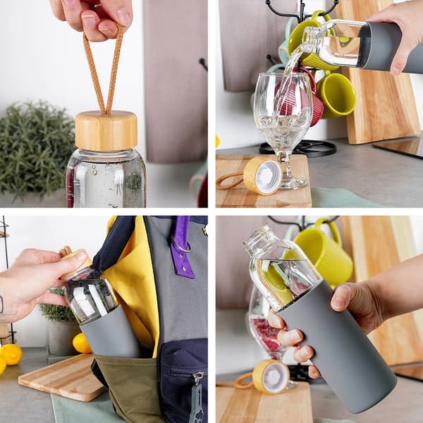 Lasinen vesipullo silikonisella suojalla 500 ml