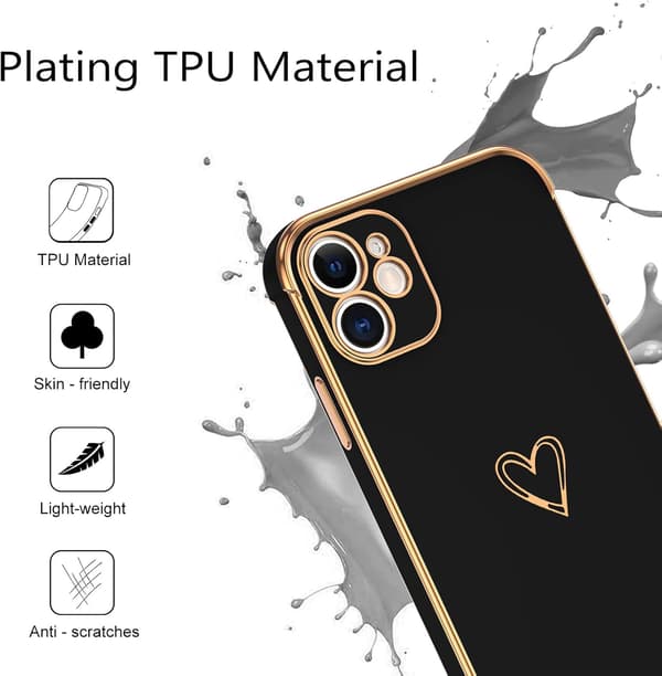 APPLE IPHONE 12 SILIKONE ETUI SORT GYLDEN HJERTE GLAMOUR A2172