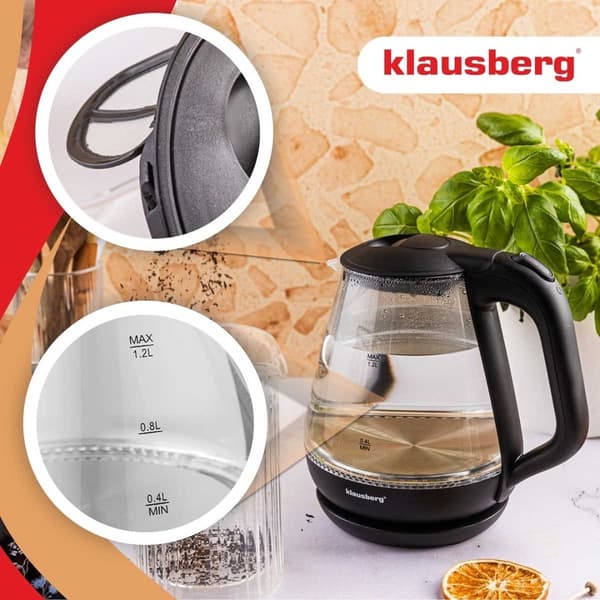 ELEKTRISK GLASKEDEL 1,2L KLAUSBERG KB-9003 LED