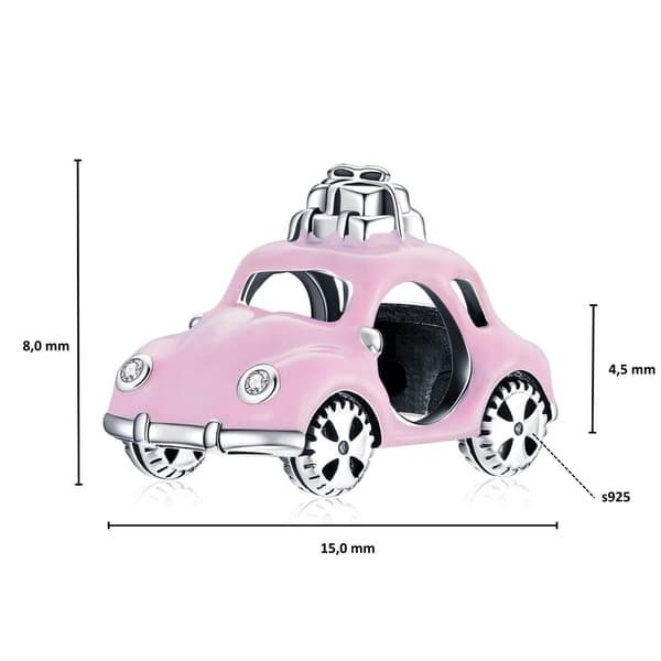 Pink Beetle Car Charm Vedhæng Sølv 925 Perler
