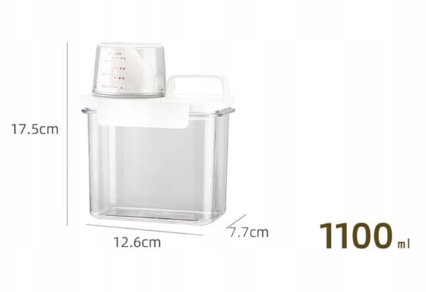 PULVERBEHOLDER 1100 ml MÅLEDISPENSER LÆKAGESIKKER ORGANIZER