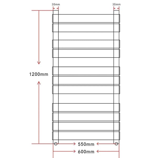 Badrumsradiator, rak, 600 x 1200 mm
