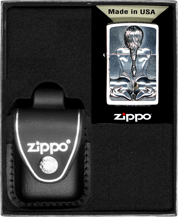 Zippo Lighter Sæt Knælende Pige Emblem Gave Nr. 3