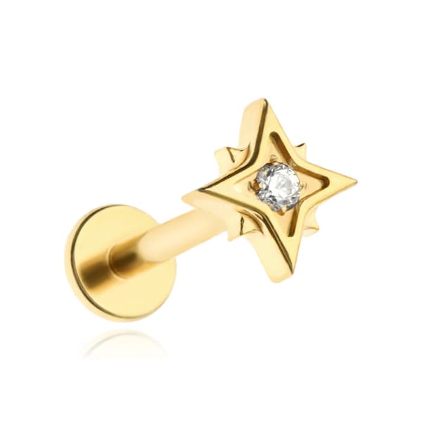 Titanium labret stjerneørering med hvid zirkon - guld 1.2/8