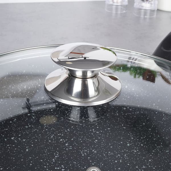 Granit stekpanna med glaslock, stor, 28 cm