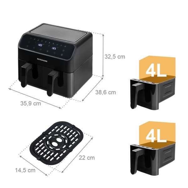 Bergmann YA 2 komioinen ilmafrytyyri 4l+4l 2000W