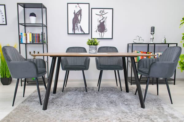 LUGO stol - mörkgrå sammet / svarta ben x 2