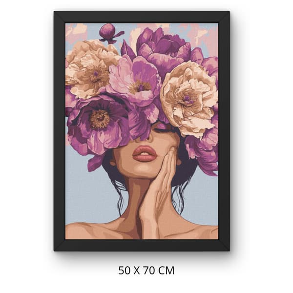Måla efter siffror med ram Kvinna i blomsterkrona 50x70 cm