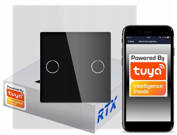 Touch-afbryder SORT 2-kreds ZigBee TUYA RTX SH
