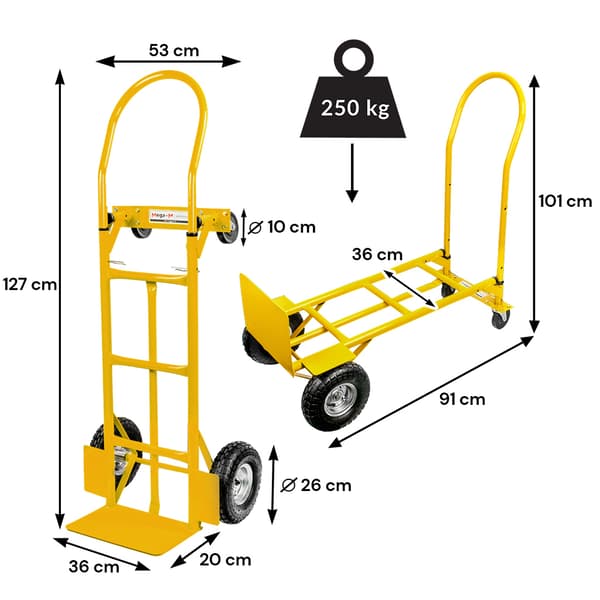 Mega-M 2i1 Miller lagervogn, gul, 250 kg, karton N