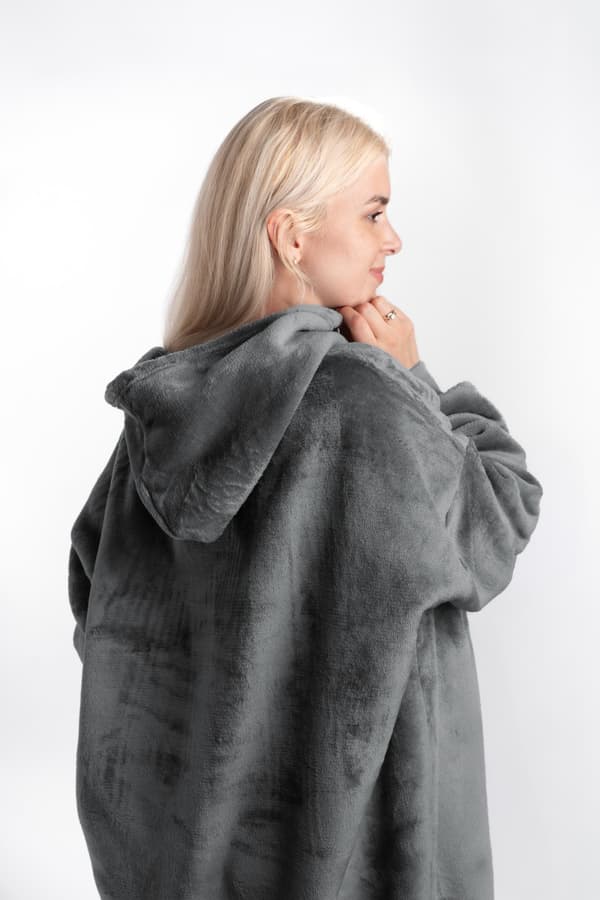 Tæppe med hætte tæppe sweatshirt grå universal blød tyk stor oversize