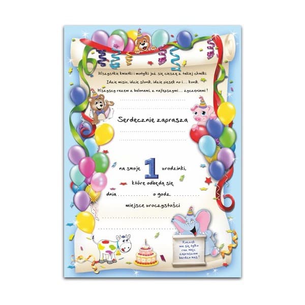 1-års fødselsdagsinvitation, blå, 1 stk.