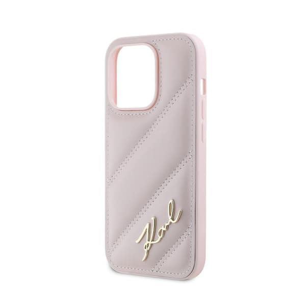 Karl Lagerfeld Diagonal Quilted Script - iPhone 14 Pro -suojakuori (Vaaleanpunainen)