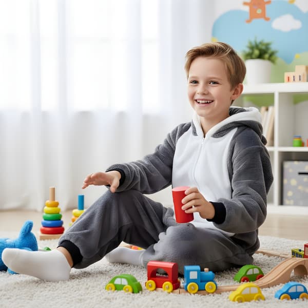Kigurumi-pyjamas förklädnad grå husky barn 95-105 cm