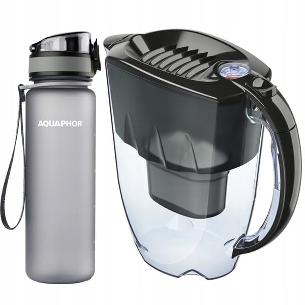 Aquaphor Amethyst 2,8 l kannu laskutangolla musta + City-pullo harmaa
