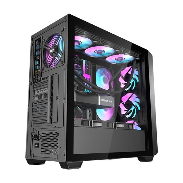 Darkflash DS900WD Tietokonekotelo (Musta) + 4 Tuuletinta